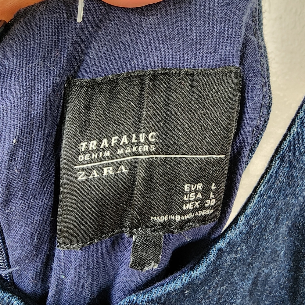 Zara Trafaluc Denim Overall Skirt Dark Blue Mini Size Large - Picture 4 of 13
